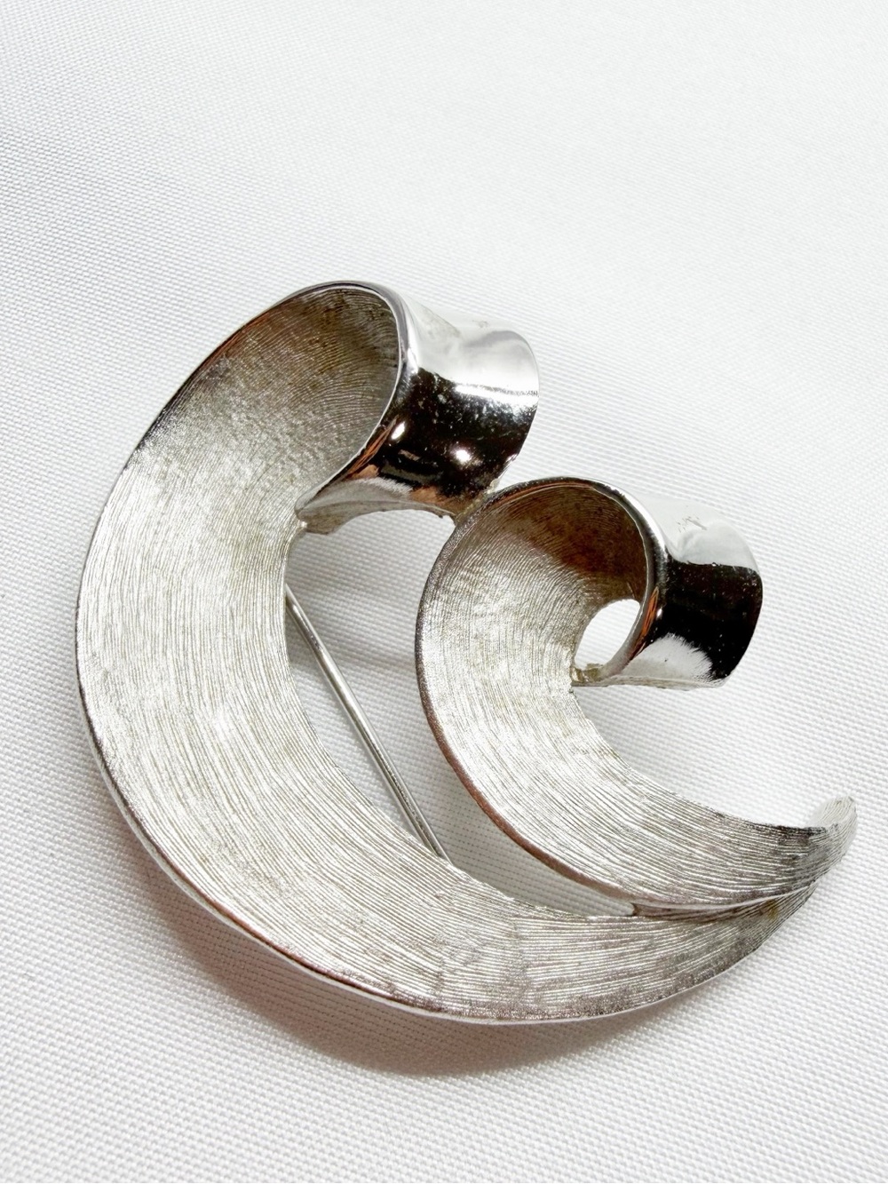 Vintage Trifari Brushed Scroll Silver Tone Brooch